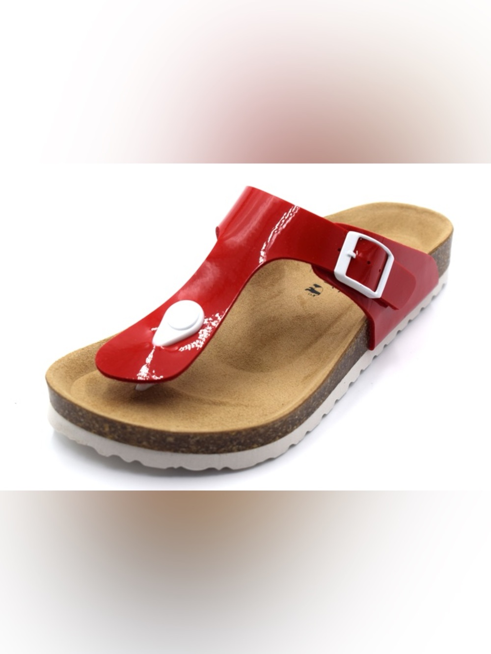 Women's Red Patent Toe-Post Sandal with Adjustable Buckle